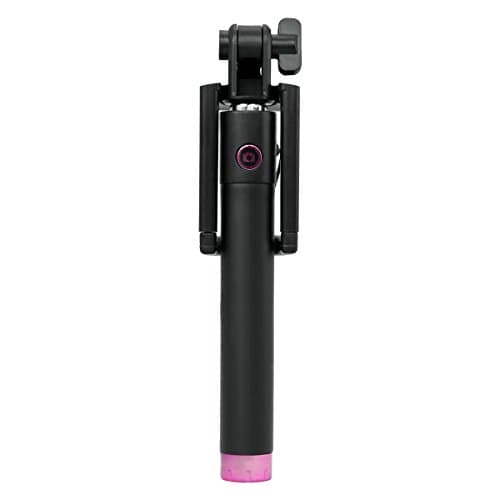 Gtide Foldable Wired Handheld Extendable Super Mini Selfie Stick Compatible with iPhone 4s, 5s, 6, 6 Plus, Samsung Galaxy S3, S4, S5, S6, Note 2, 3, 4, 5, Nexus 5, 6, HTC One(Black) (Black+Rose Red)
