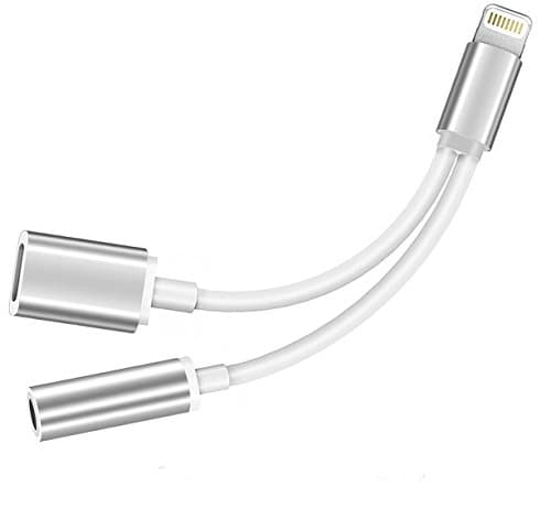 2 in 1 Lightning Adapter for iPhone 7 / 7 Plus / 8 / X, Lightning Charger, Lightning to 3.5mm Earphone Stereo Jack Cable Adapter for iPhone X iPhone 8/8Plus iPhone 7/7Plus(Silver)