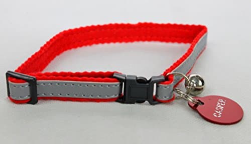 CAT/KITTEN REFLECTIVE FULLY ADJUSTABLE COLLAR INCLUDES BELL & DOUBLE SIDED ID TAG (RED & RED ID TAG)