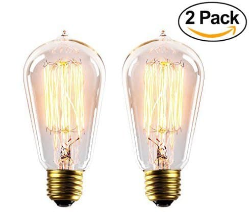 Edison Bulb 2 Pack, 40W 120V Medium Base, Hand Blown Clear Glass Light Bulb, Antique Amber Squirrel Cage Teardrop Filament ST64 Vintage Incandescent Bulb, Great For Pendants, Lamps & String Lights