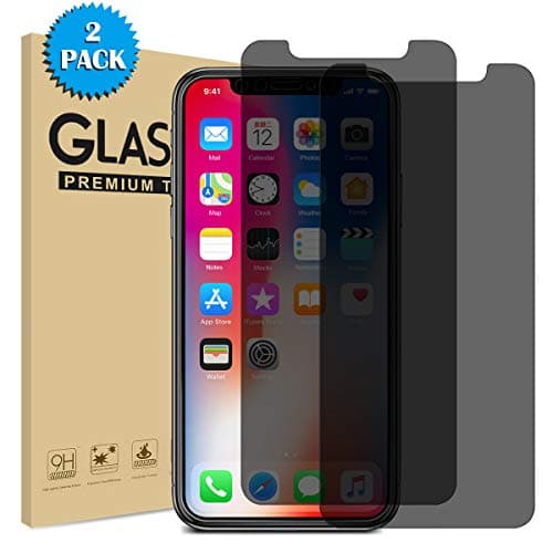 2 Pack 6.5 inch Privacy Screen Protector for iPhone Xs Max,Full Coverage Anti Spy Tempered Glass,Premium,Extra Clear,9H Hardness,3D Touch,Bubble Free,Anti-Scratch (0.24mm)