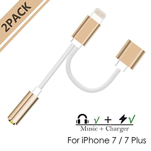 Iphone 7 / 7 plus Adapter,INGOUE 2 in 1 Lightning Adapter and Charger, Lightning to 3.5mm Aux Headphone Jack Audio Adapter for iPhone 7 / 7 plus adapter (colour-070)