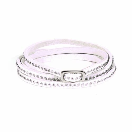 Tiny Stud Leather Wrap Bracelet - Silver/White