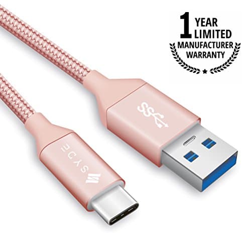 USB Type C Cable, SYDE (5FT) USB 3.0 to USB C Cable Durable Charger Nylon Braided Cord for Samsung Galaxy Note 8 S8 plus, Google Pixel 2 XL, Moto Z Z2, LG V30 G5 G6 V20 Nintendo Switch More(Rose Gold)