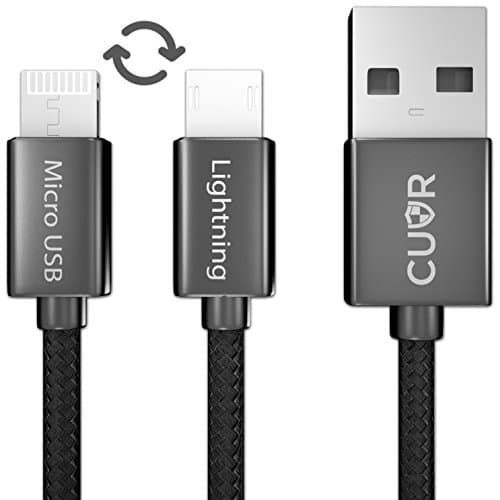 OneCable 2-in-1 Lightning Cable & Micro USB Charger | Braided Charging and Data Lead for Apple iPhone 5 6 6S 7 8 X Plus iPad Air Mini Pro iPod Galaxy S7 Edge PS4 Xbox (Black)
