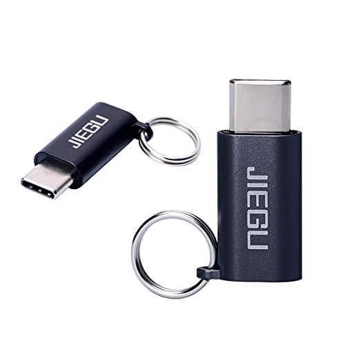 Type C Adapter USB toUSB C to Micro USB Adapter 2 Pack Aluminum Convert Connector with Keychain for Samsung Galaxy S8 New Macbook Pixel XL Nexus 5X 6P LG G5 V20 HTC 10 Oneplus and More (Black)