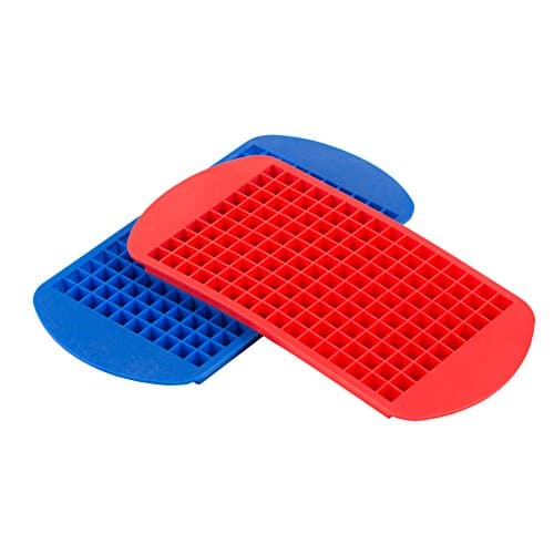 BakeWarePlus 160 Mini Ice Cube Silicone Tray Molds Small Square Mould Blue and Red Set of 2
