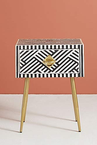 Zebra Optical Design Bone Inlay Handmade Night Stand Side Table in Black