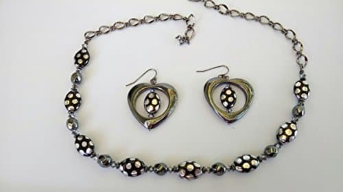 Polka dot, Hematite necklace and earring set