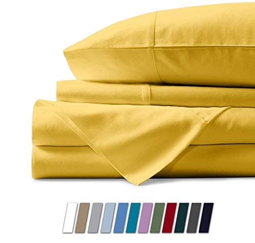 500 Thread Count 100% Cotton Sheet Yellow King Sheets Set, 4-Piece Long-Staple Combed Pure Cotton Best Sheets for Bed, Breathable, Soft & Silky Sateen Weave Fits Mattress Upto 18'' Deep Pocket