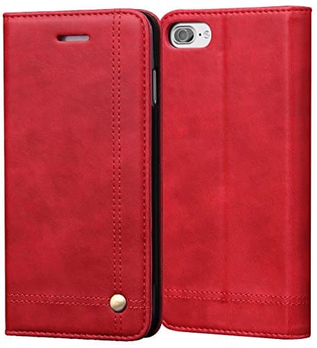 iPhone 7 PLUS Case, VVIA Leather Case for iPhone 7 Plus (5.5 inch), Classic Leather Wallet Cases Slim Folio Book Cover with Credit Card Slots, Cash Pocket, Stand Holder, Magnet Closure (Red)