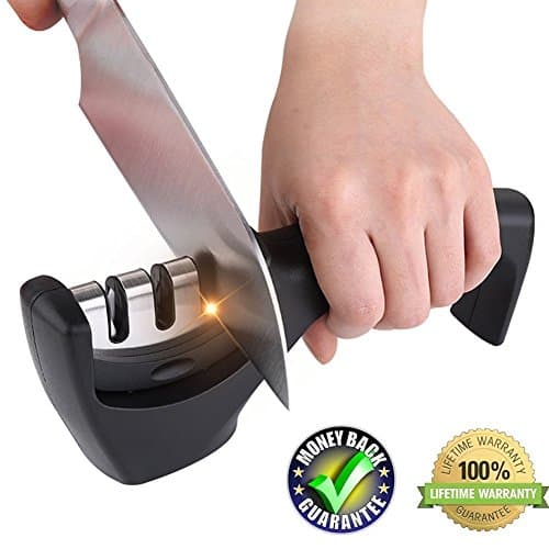 Knife Sharpener - Kitchen 3-Stage Knife Sharpener Tool for Straight and Serrated Knives