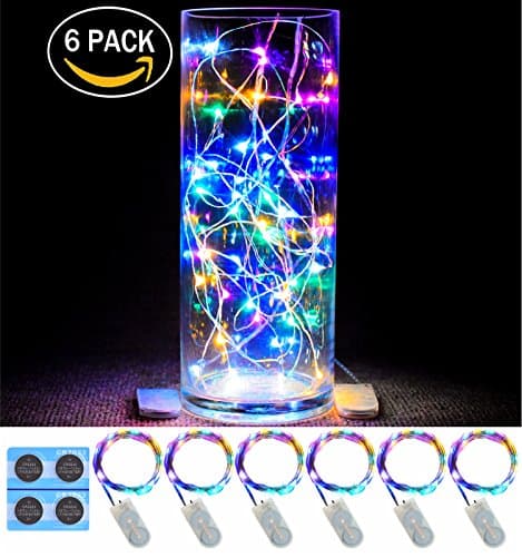 6 Pack,7Feet 20 LED Starry String Lights, Silver Wire,2pcs CR2032 Batteries Included, Firefly Lights LED Moon Lights for DIY Dinner Party,Table Decoration,Wedding Centerpiece(Multicolor)