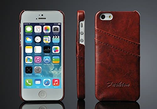 vessson iPhone 5S & iPhone 5 Case,Compatible 4 Inch Screen,Slim PU Leather Anti Scratch Shockproof Back Cover Phone Cases with Credit Card Holder (4 Inch ) (Brown)