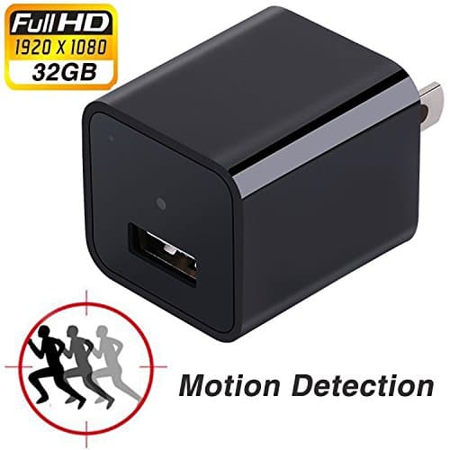 Full HD 1080P Mini Hidden Charger Camera Automatic Motion Detection Video Recording USB Wall Charger Camera Adapter with 32GB Internal Memory-Newest Version