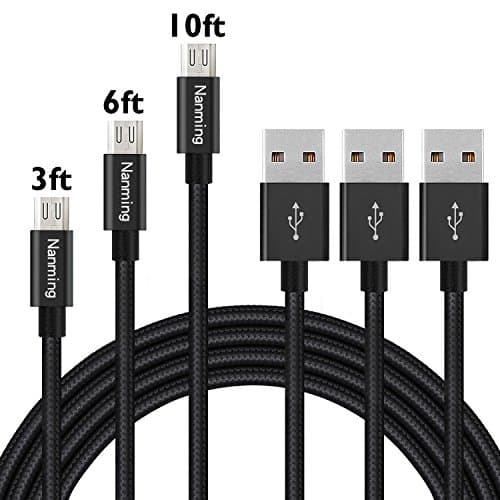nm-cable Micro USB Cable, 3 Pcs 3FT 6FT 10FT High Speed Nylon Braided USB 2.0 A Male to Micro B Sync and Charge Cable Cord for Android Devices, Samsung Galaxy, Sony, Motorola and More (Black)