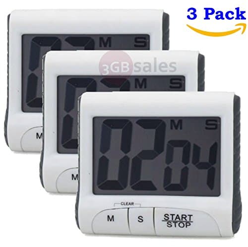 Easy to READ and USE Digital Timer: Large Display Loud, Alarm, Count Down / Up, for the Kitchen, Cooking, Classroom, Kids Time Out. Strong Magnet, Retractable Stand, Hanging Hook and Clip (3)