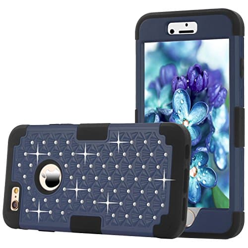 iPhone 6 Plus/6S Plus Case 5.5 Inch ALLW Hybrid Silicone Polycarbonate Protective case Shock Resistant Embedded with Bling Crystal Rhinestones Durable Sparkly Stylish (Midnight Blue+Black)