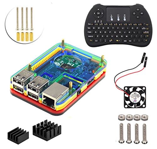 4 in 1 Starter Kit for Raspberry Pi 3 Model b ,5 Layers Case , Wireless Bluetooth Keyboard ,Cooling Fan , Heatsink (Multi Color)