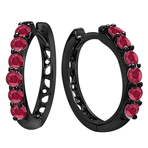 Exclusive !!! 1.00 Carat Round Cut Lab Created Red Ruby Alloy Ladies Hoop Earring In Black Rhodium Plated Women's Fashion Jewelry