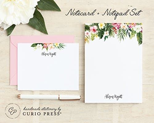TROPICAL / 2 Piece Set / Flat + Pad // Personalized Flat Card and Notepad Stationery / Stationary Set