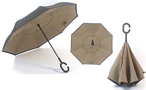 Inverted Double Layer Windproof UV Protection Reverse folding Umbrellas (Choclate Biscuit)