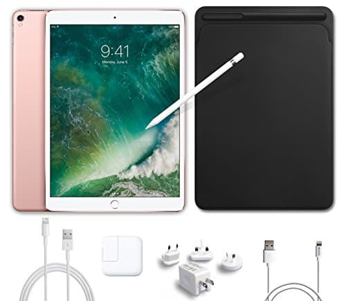 2017 New IPad Pro Bundle (5 Items): Apple 10.5 inch iPad Pro with Wi-Fi 256 GB Rose Gold, Leather Sleeve Black, Apple Pencil, Mytrix USB Apple Lightning Cable and All-in-One Travel Charger