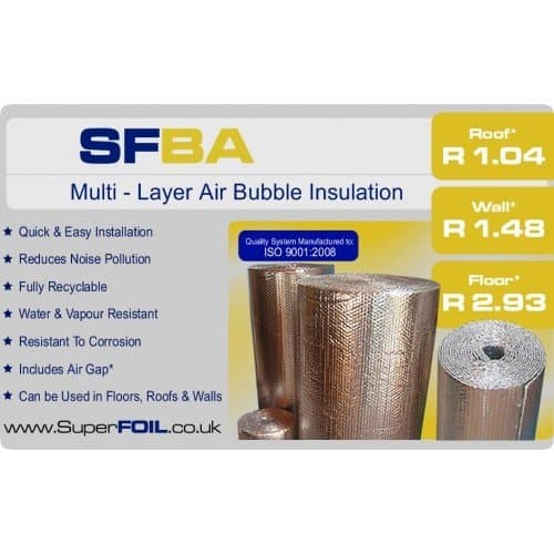SuperFOIL SFBA Bubble Foil 4mm Thick Loft Insulation Single Bubble - 12sq metres