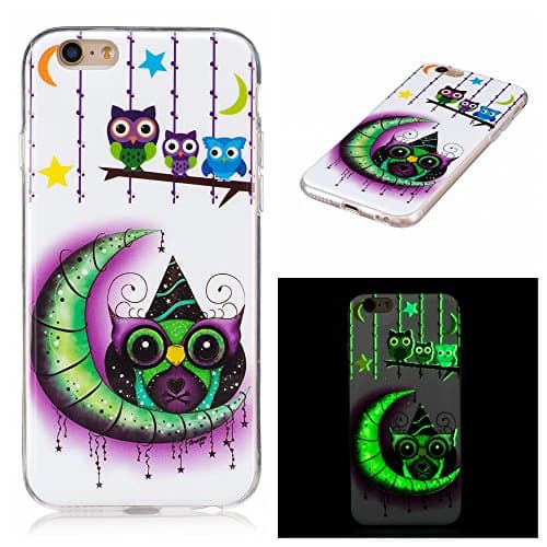 Iphone 6 Plus Cover, Iphone 6S Plus TPU Case, Cute Owl Family with Moon Pattern Colorful Silicone Cover Glow in the Dark Noctilucent Ultra Slim Luminous Soft TPU Skin Case For Apple iphone 6/6S Plus