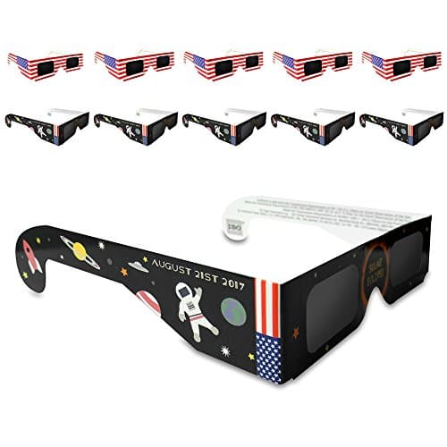 Eclipse Glasses-Safe Solar Shades and Viewing Spectacles- Viewer and Filter- CE and Iso Certified, 10 Pack Assorted
