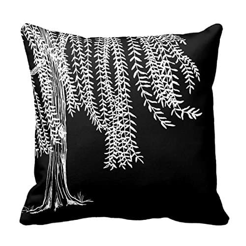 Black And White Weeping Willow Tree Customized Square Custom Throw Pillow Case Cushion Cover Pillowcase Pillow Cover Twin Sides 18x18