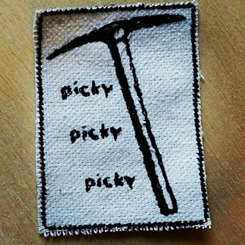 Embroidered Picky Upcycled Iron On Canvas Hat or Jacket patch.