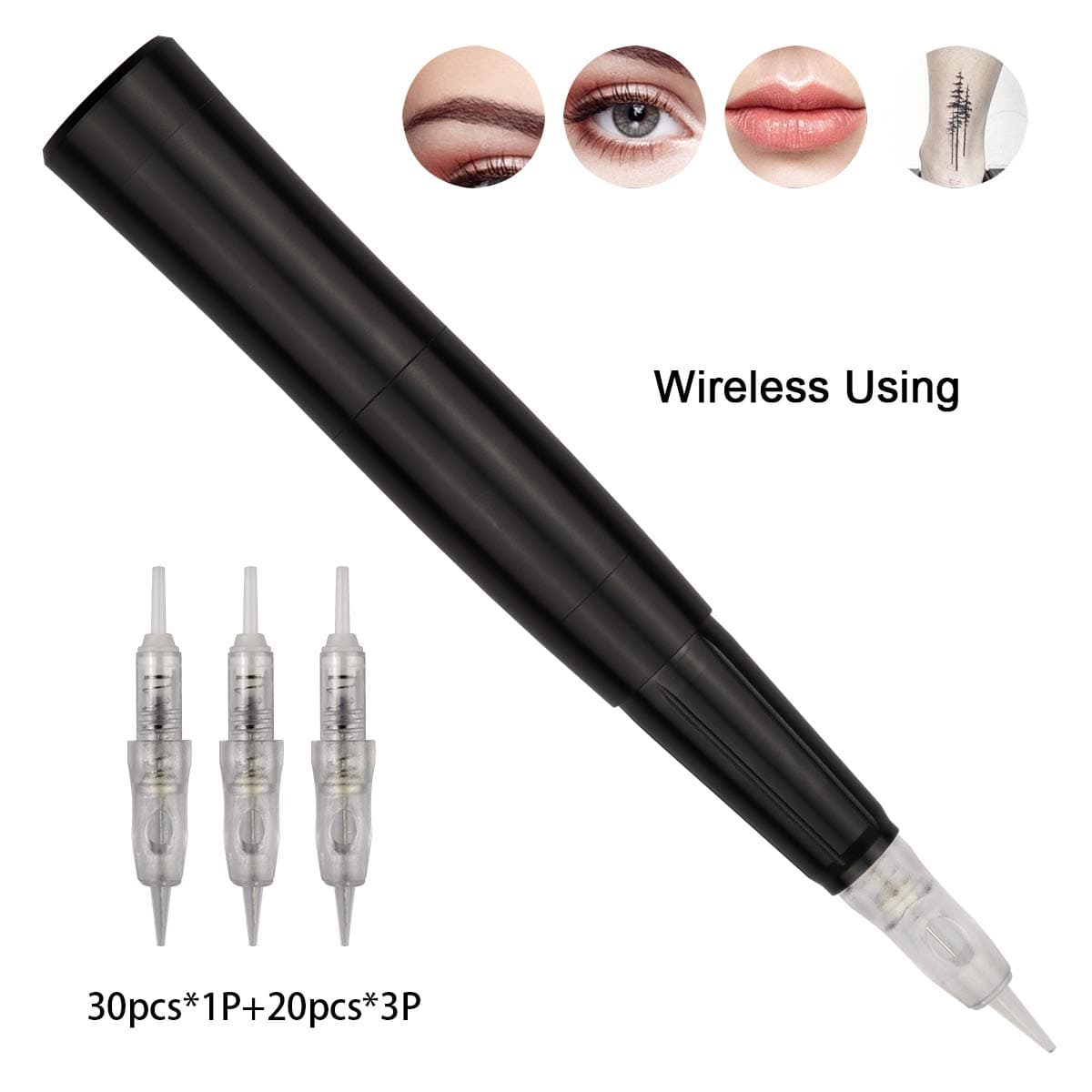 Permanent Makeup Machine Wireless Using for Eyebrow Eyeliner Lips MTS Microblading Device kit Super Quiet with 50pcs Cartridge Needles (Black Machine and 50pcs needles)