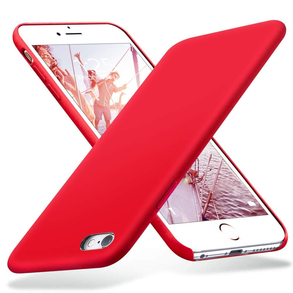 KUMEEK iPhone 6s Plus Case, iPhone 6 Plus Case, Liquid Silicone Rubber with Soft Microfiber Cloth Cushion Protective Case Thin Slim for iPhone 6s Plus/iPhone 6 Plus - Red