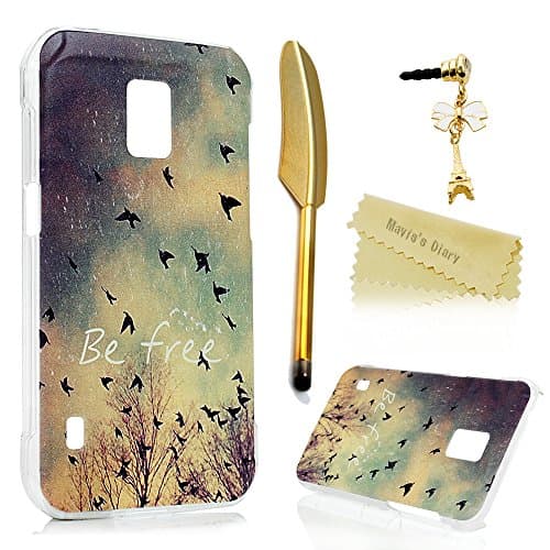 (Not for S5)S5 Active Case,Galaxy S5 Active Case - Mavis's Diary Special Flying Birds Pattern Clear Cover Hard PC Case for Samsung Galaxy S5 Active SM-G870A & 3D Bling Cute Dust Plug & Feather Pen