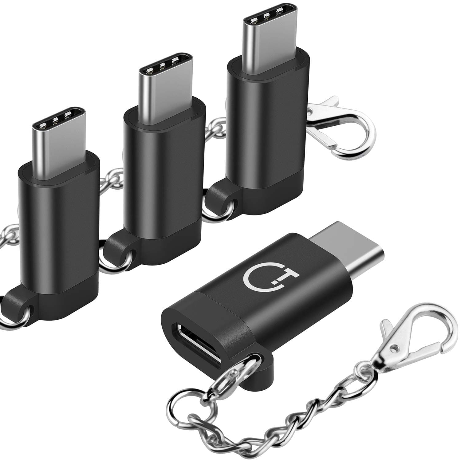 USB C Adapter,Type C Adapter,Gritin 4-Pack High-Speed Aluminum USB C to Micro USB Adapter Converter Connector with Keychain - Black
