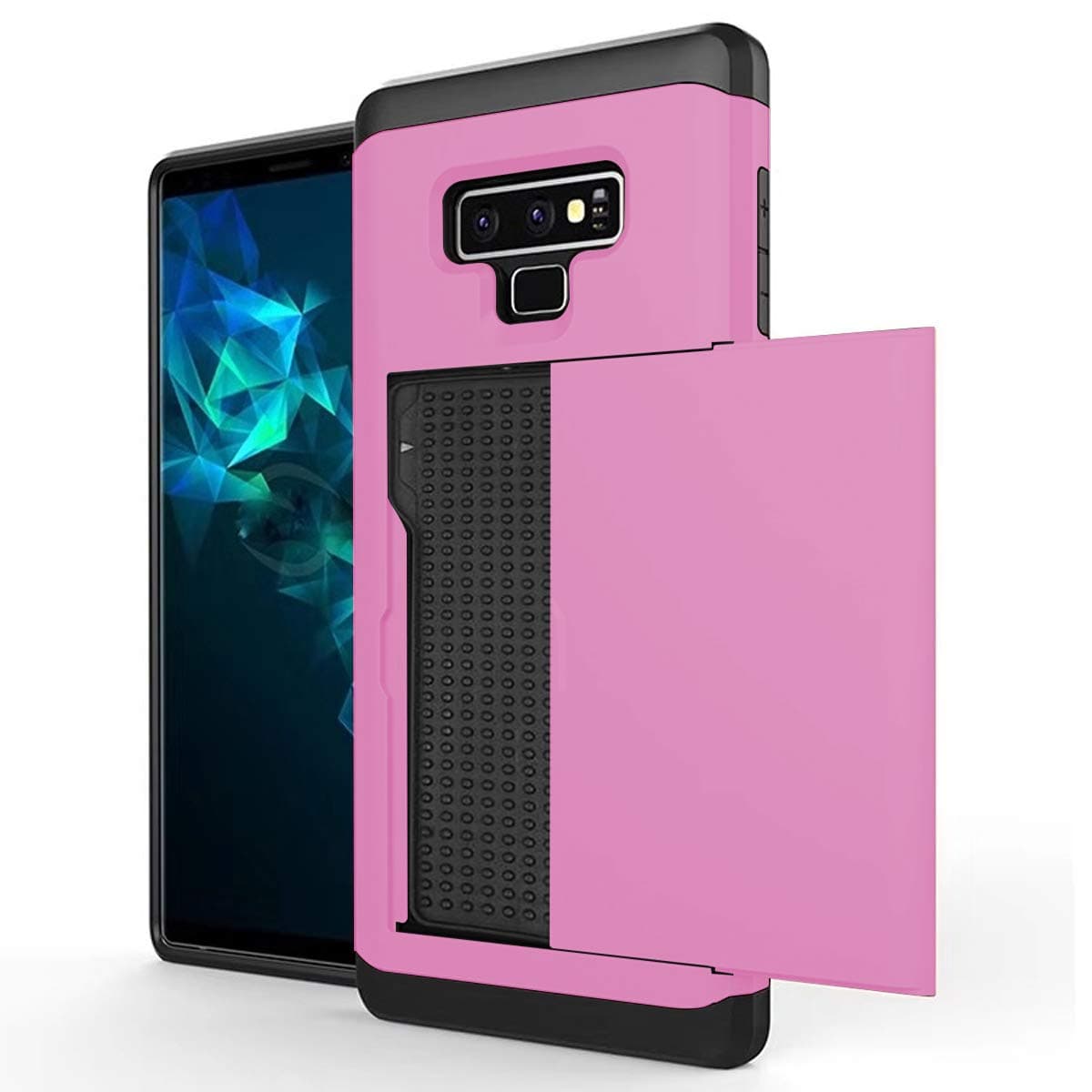 Yersan Galaxy Note 9 Case, Slide Cover Galaxy Note 9 Wallet Case ID Credit Card Slot Hidden Pocket Dual Layer Protective Cover Shockproof Anti-Scratch Cover Case for Galaxy Note 9 Pink