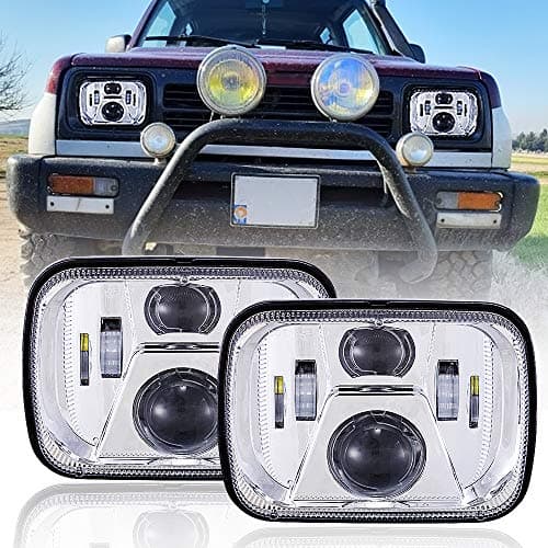 DOT 110W Rectangular Sealed High Low Beam 5x7 7x6 Inch LED Headlights Compatible with Jeep Wrangler YJ Cherokee XJ Comanche MJ GMC Savana Safari Ford Replacement H6014 H6052 H6054 Chrome