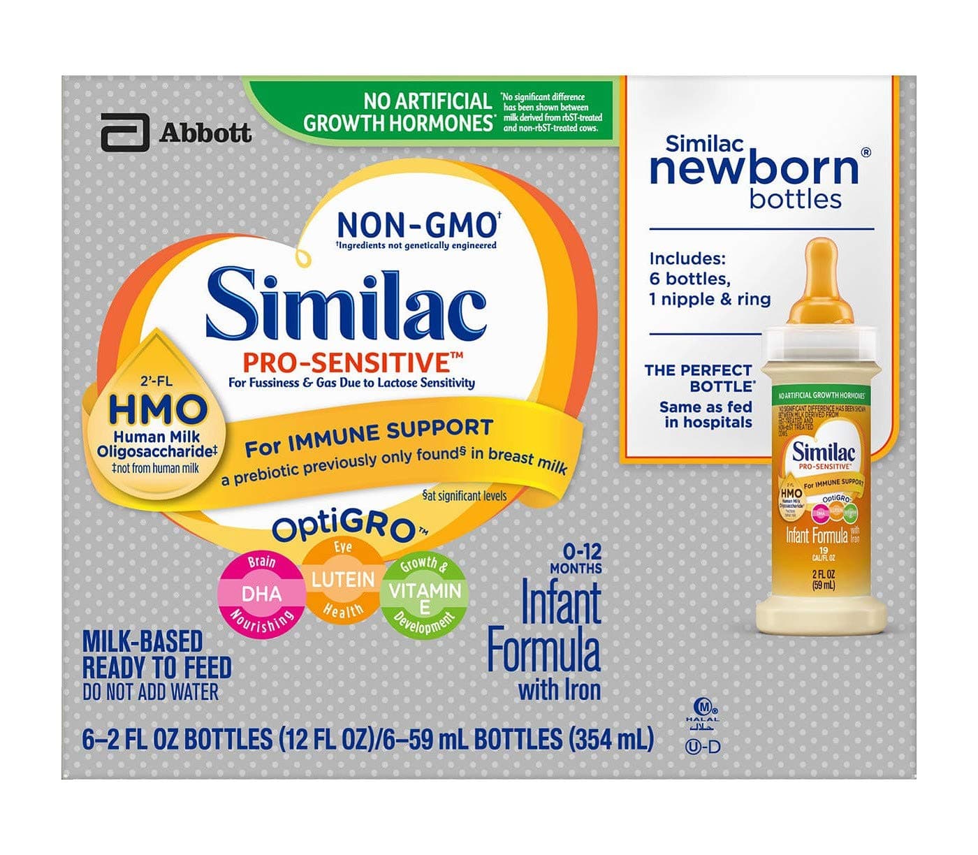 Similac Pro-Sensitive NON-GMO - Infant Formula 2oz (pack of 6) plus 1 nipple & ring (6ct)