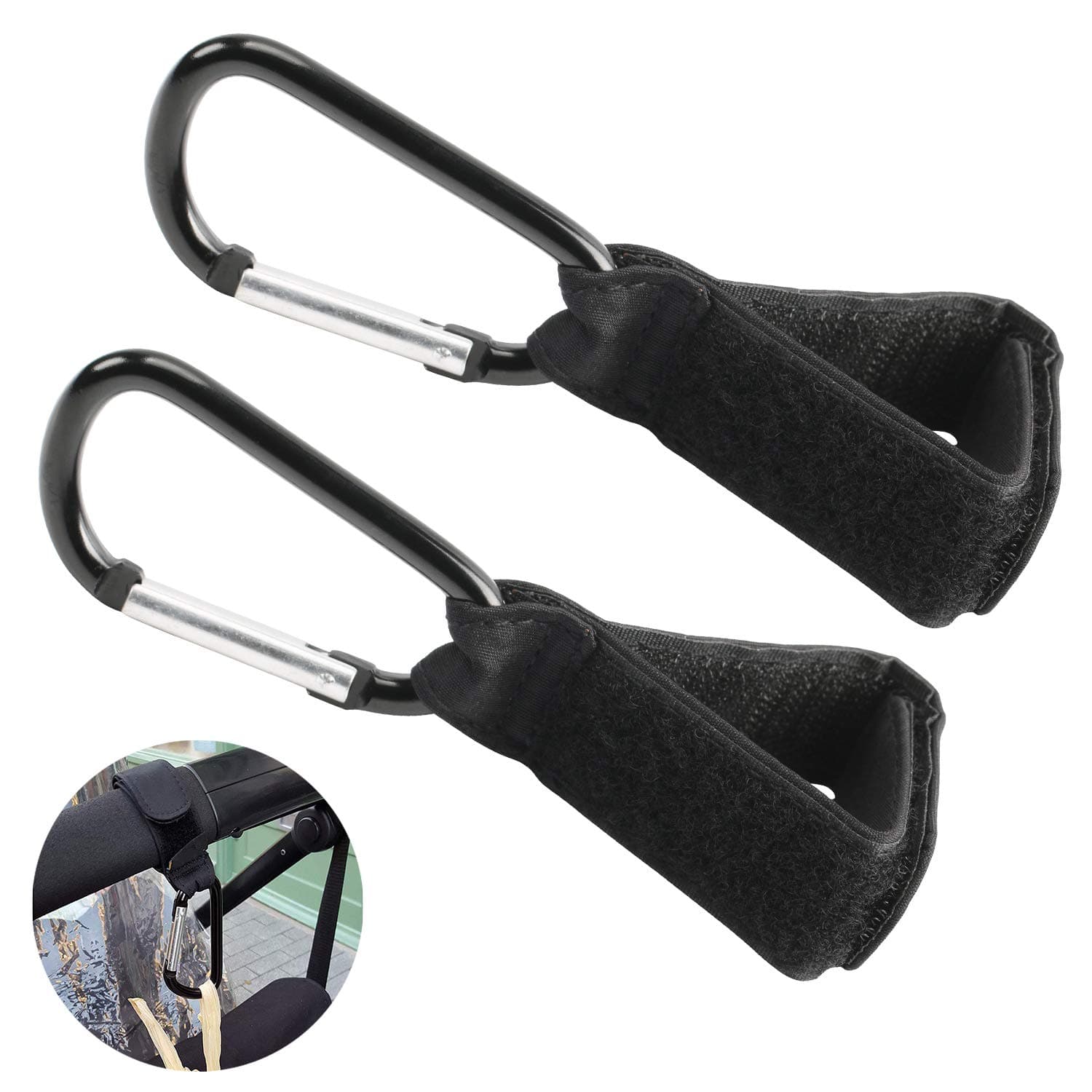 Buggy Clips - Universal Multi - Stroller Clips with Strap for Holding Mommy Handbags Shopping Bags, Handbag,Baby Changing Bag,Pram Clips for Bag