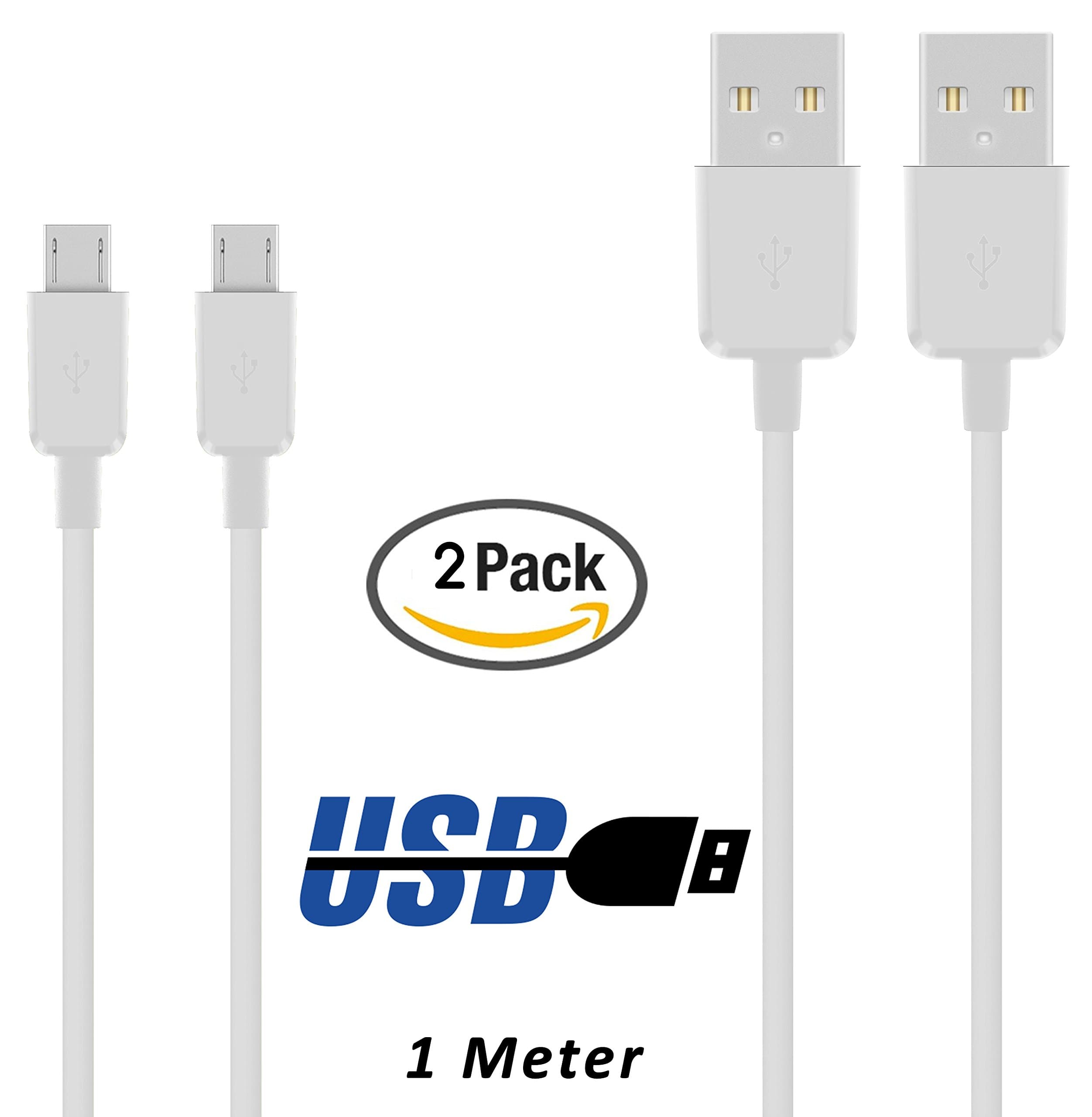 2 x 4G Micro USB Data Cable/Charger Cable/1 Metre Premium Cable in White for Wiko Rainbow – From TheSmartGuard