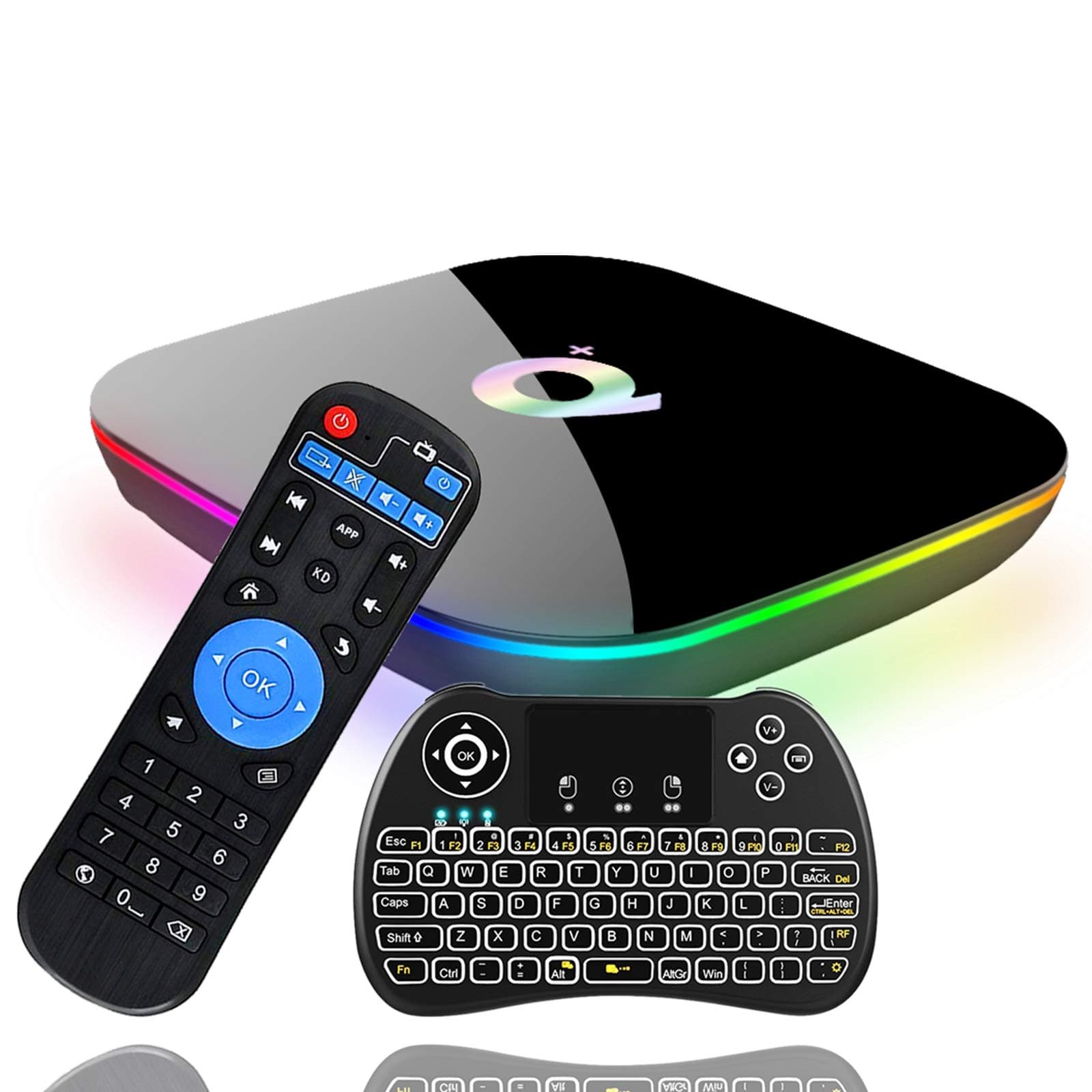 EVANPO Android 9.0 TV Box, Smart Android Boxes Media Player Quad-core Cortex A53 4GB + 64GB Support 3D/ 4K/ 6K/ H.265/2.4GHz WiFi/USB 3.0/ HDMI 2.0 with Wireless Mini Keyboard (Backlit)