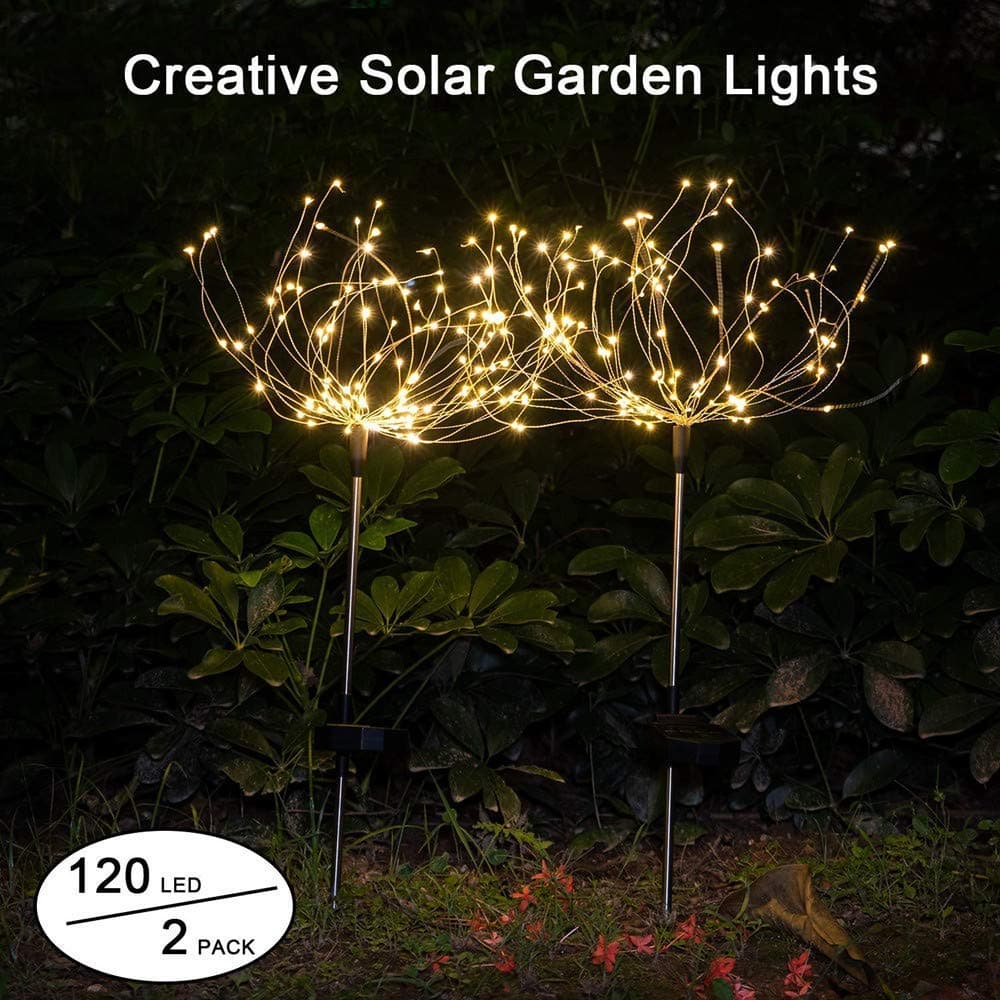 Solar Firework Lights - 40 Branches Copper Wires 120 LED String Fairy Lights Decorative Starburst Lights DIY Flowers Fireworks Trees for Christmas/Wedding Party Outdoor 2 Pack