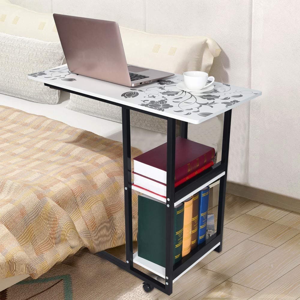 Adjustable Laptop Stand Sofa Side Dining Snack Coffee Table Portable Cart Tray Side Table Studying Desk Workstation for Home (Floral)