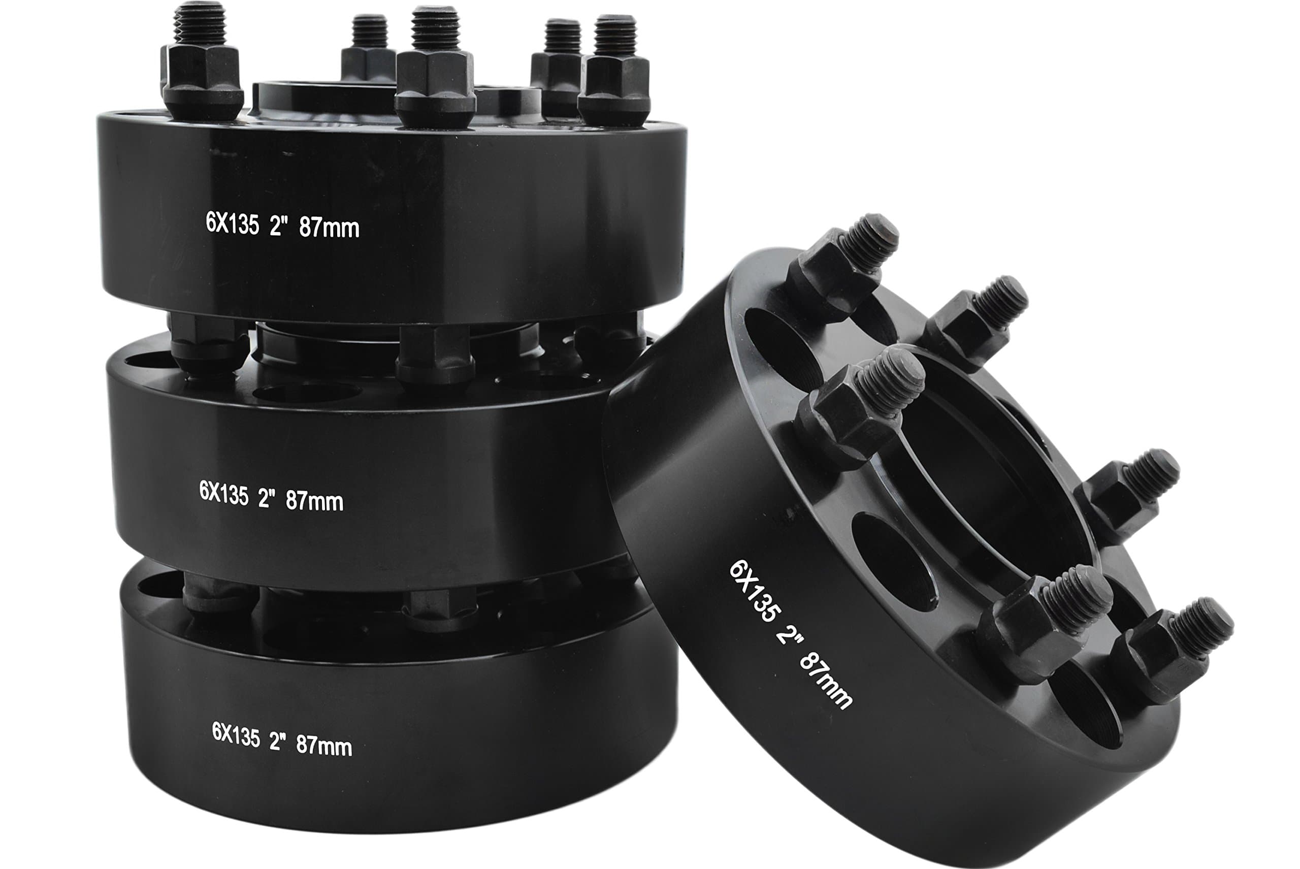 4 Pc Black Hub Centric 2" Wheel Adapters Spacers 14x2.0 Thread Pitch Works with 2003-2014 Ford F-150 Raptors Expeditions & More (Hub/Wheel Centric)