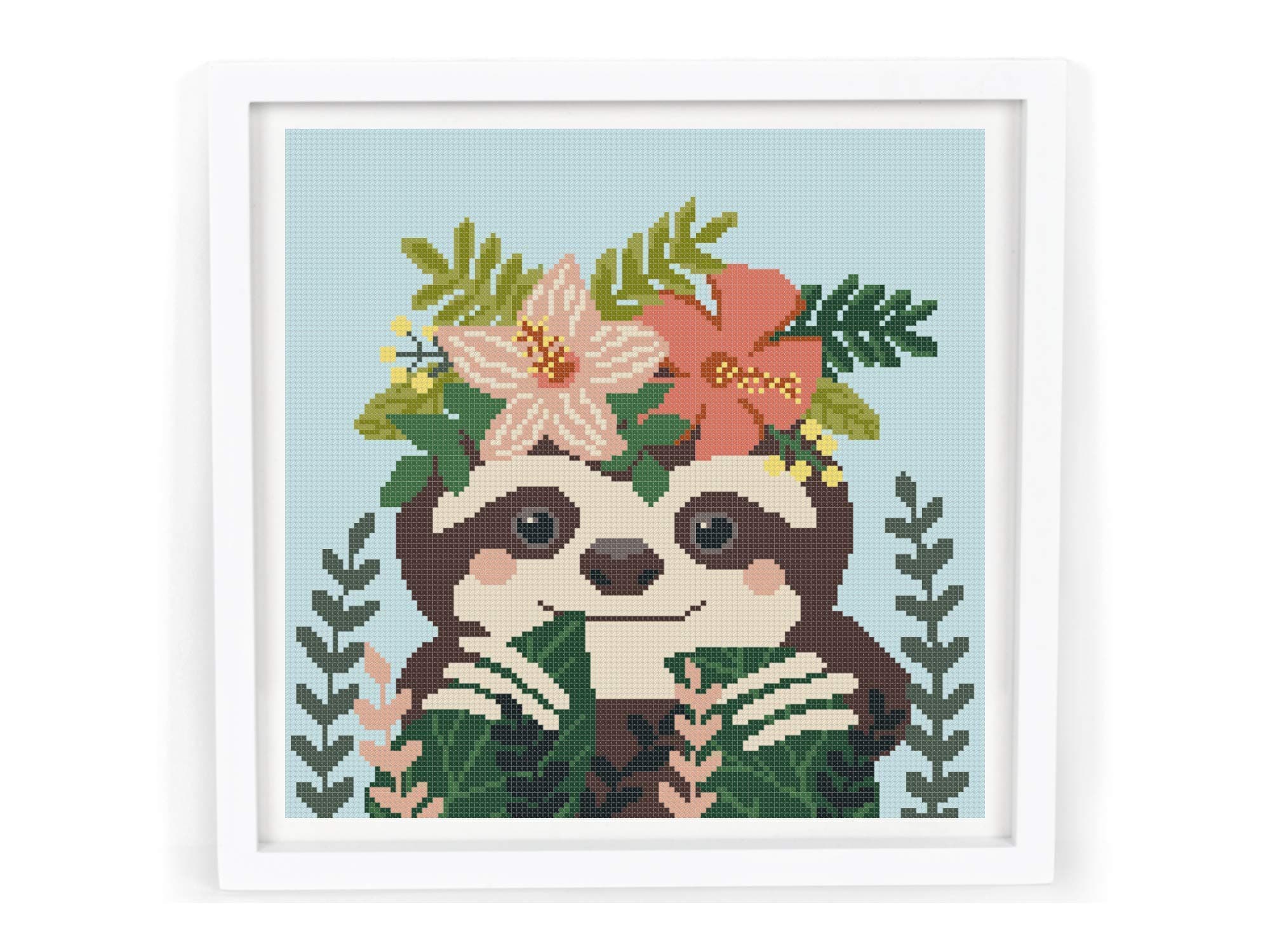 Cross stitch pattern sloth pdf, modern counted cute easy cross stitch pattern design, animal flowers tropical printable baby cross stitch pattern .MATERIALS ARE NOT INCLUDED!