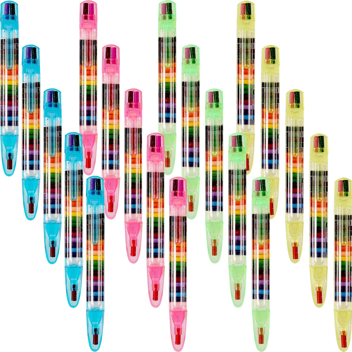 BBTO 20 in 1 Stackable Crayons Colorful Glitter Crayon Stacking Crayons for Drawing Learning and Art Class Supplies, 4 Shell Colors (40 Pieces)