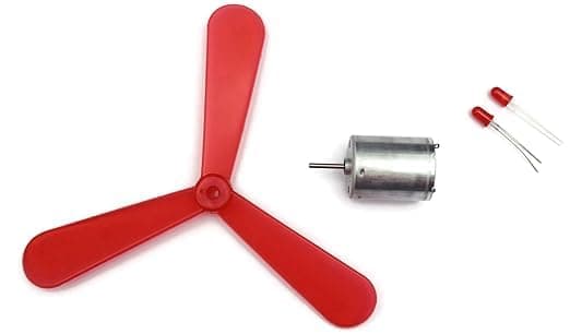 Generic SP Electron Dynamo Motor Kit for Wind Mill Project, 2 LEDs, Mechanical Energy Conversion, Physics Principles, Ages 8+, Students, Young Learners