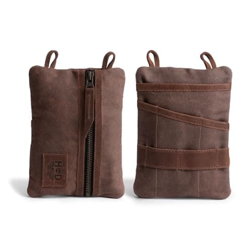 Hide & Drink, Multi-Tool Pocket Pouch XL, Compact Multipurpose EDC Zippered Bag, Mini Camping Tool Case, Knife Holster, Waxed Canvas, Handmade Slim Organizer, Honey Bourbon