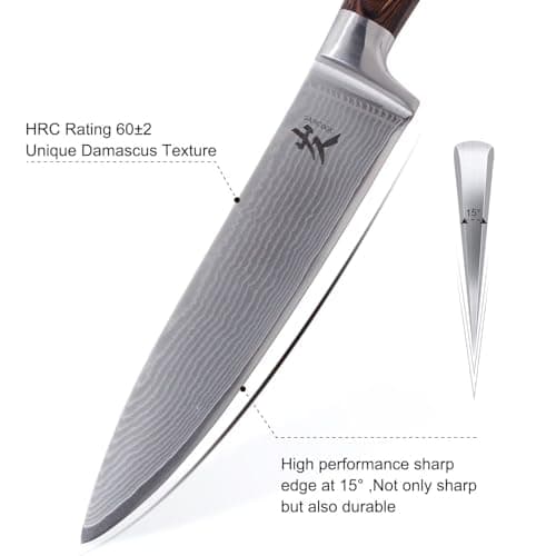 SAMCOOK Chef Knife 8" VG10 Sharp Damascus Profession 67-Layer High Carbon Stainless Steel Kitchen Knife with Ergonomic Non-Slip Wood Grain Handle and Luxury Gift Box